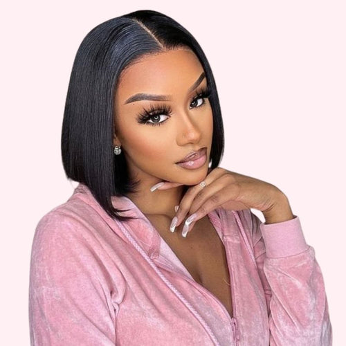 Perruque cheveux Naturels coupe carré noir lisse 