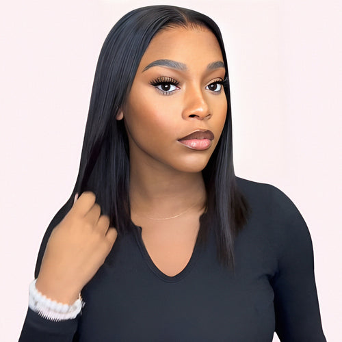 Perruque femme cheveux humain brun lisse