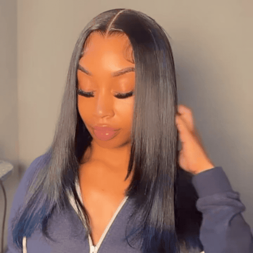 Une perruque femme en cheveux naturel lisse noir de 40 cm en 13x4 